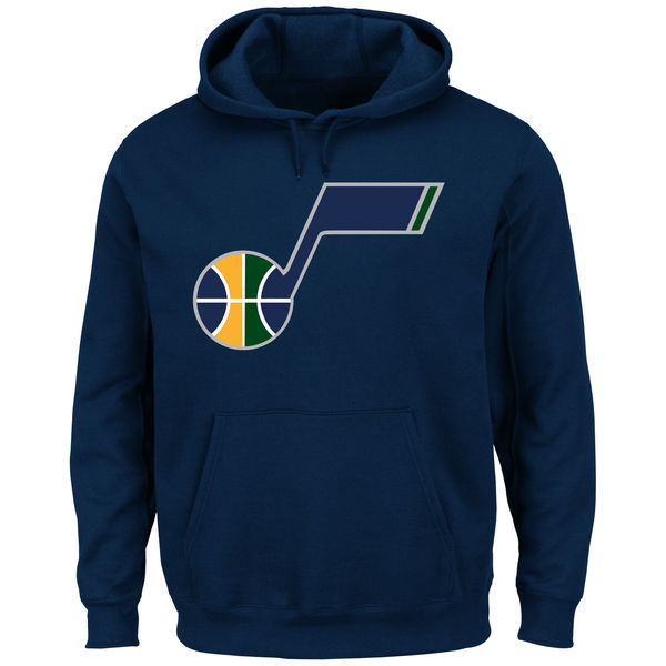  Men Utah Jazz Majestic Current Logo Tech Patch Pullover Hoodie Navy